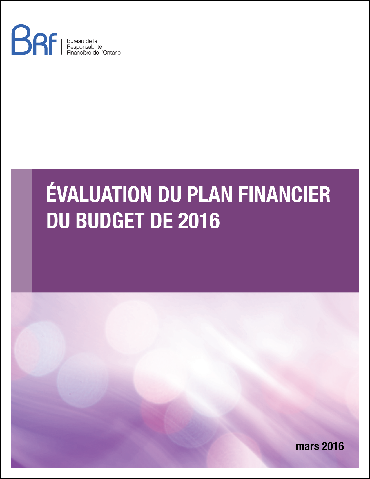 Évaluation du plan financier du budget de 2016